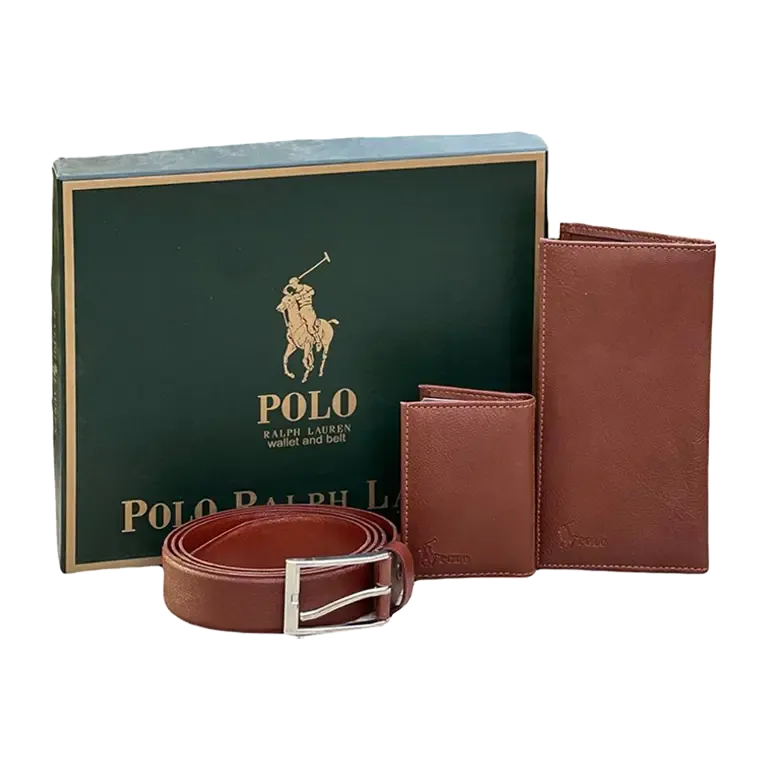 ست هدیه سه تکه مردانه چرمی پولو POLO LUXURY مدل PL293-3 (کیف پول، کمربند، جاکارتی)