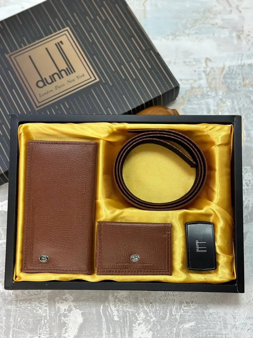 ست چهار تکه کیف پول کمربند و جاکارتی مردانه چرمی dunhill